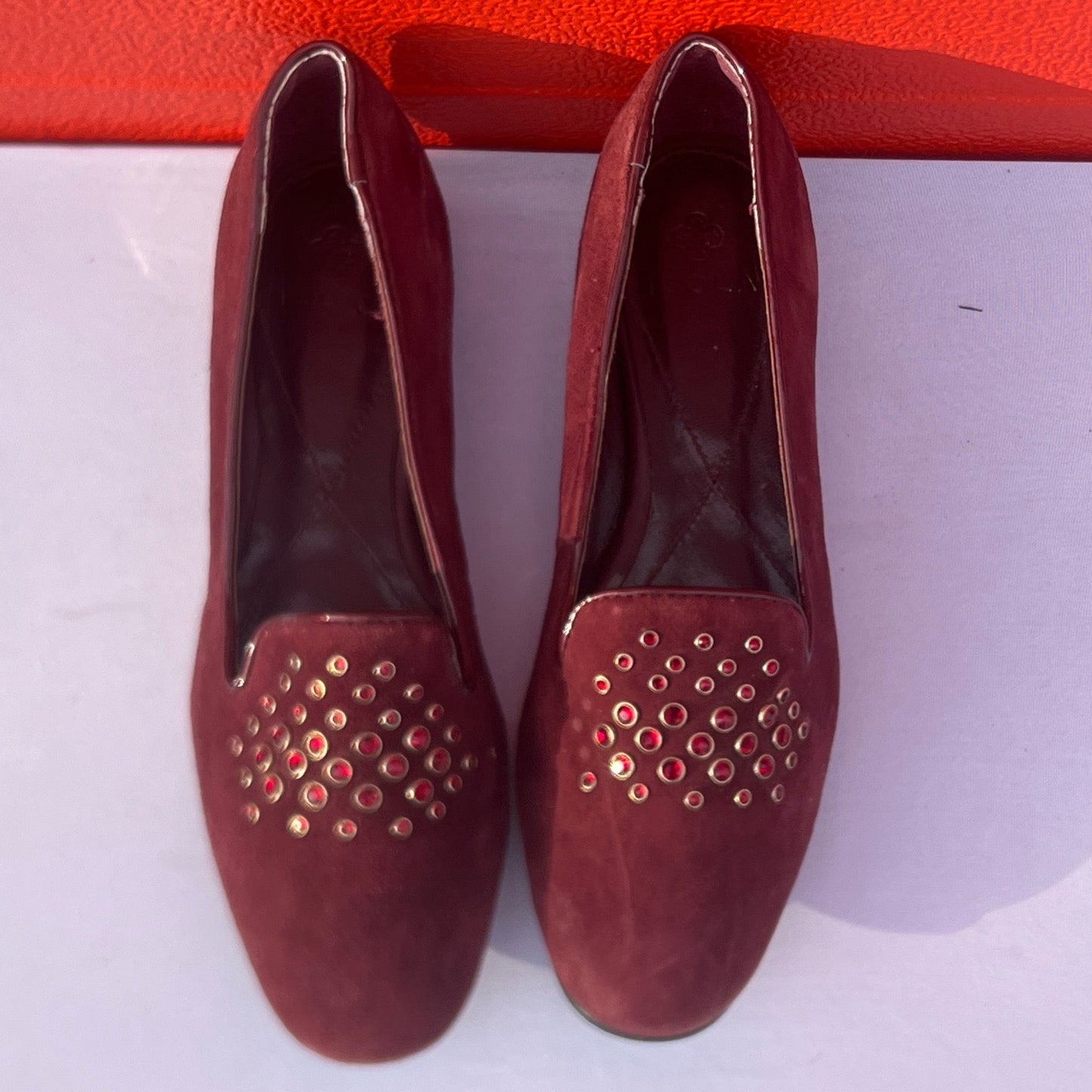 Woman’s Isola  •Donna• Jeweled Smoking Shoe 7.5M Maroon Suede Leather