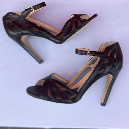 Isola Women's •Braewyn• Peep-toe Ankle Strap Sandal 9.5M Mesh/Black Leather