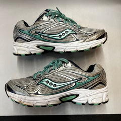 Saucony Womens Grid Cohesion 7 -Silver/Navy/Green- Running Shoe Size 7M Preowned Athletic