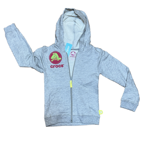 Children's Crocs Logo French Terry Full-Zip  Hoodie - Size 5  Grey heather