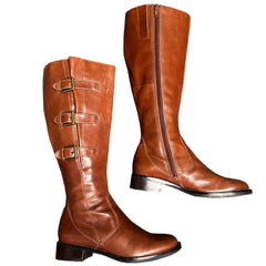 ECCO Women's "Hobart" Tall Buckle Boot  EU 36 Cognac Leather