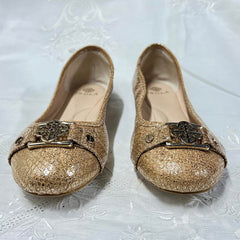 ISOLA Gold Leather Sparkle and Glitter Buckled Ballet Flats 9.5M