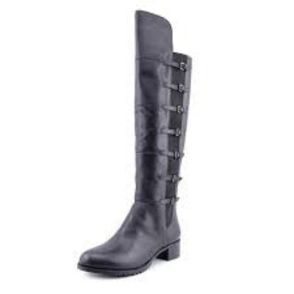 ADRIENNE VITTADINI Women's Tiger 1 •BlackLeather• Harness Knee Boot - ShooDog.com