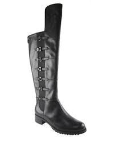 ADRIENNE VITTADINI Women's Tiger 1 •BlackLeather• Harness Knee Boot - ShooDog.com